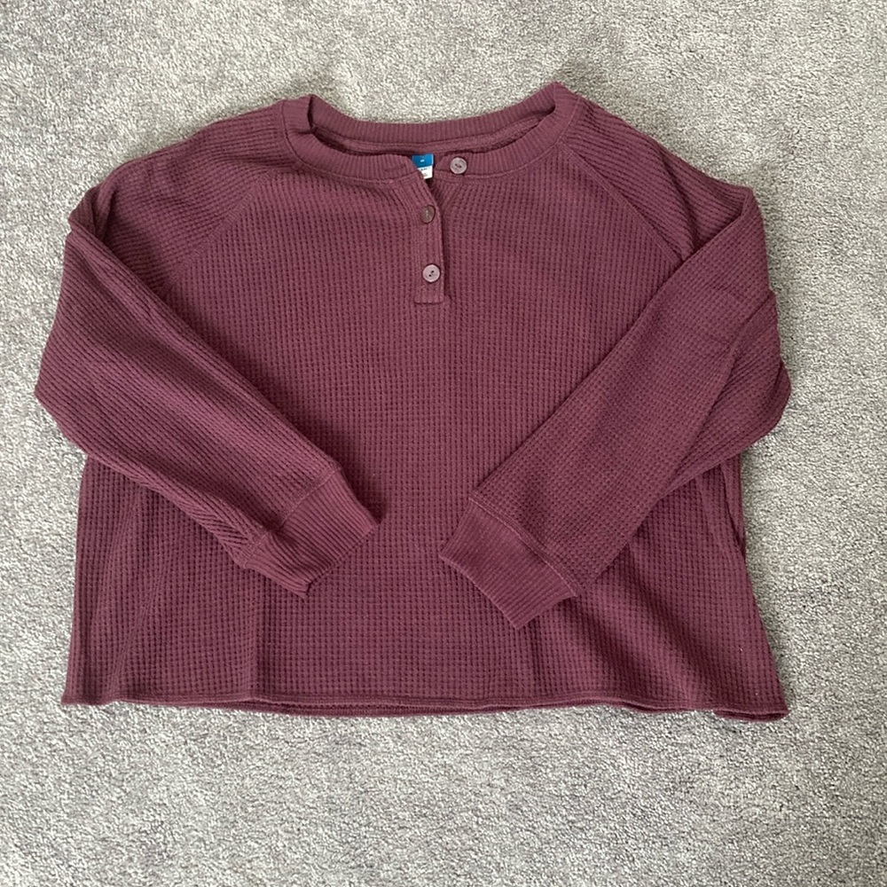 Old Navy Long Sleeve Cozy Cropped Sweater 2XL Plus Fall Winter Burgundy Maroon
